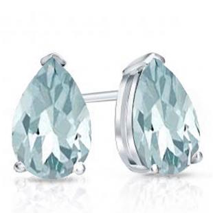 1.00 Carat (ctw) 10K White Gold Pear Cut Aquamarine Ladies Solitaire Stud Earrings 1 CT