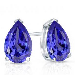 1.00 Carat (ctw) 10K White Gold Pear Cut Tanzanite Ladies Solitaire Stud Earrings 1 CT