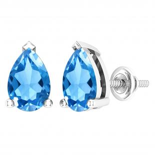 7x5mm Pear Blue Topaz Solitaire Stud Earrings for Her in 925 Sterling Silver