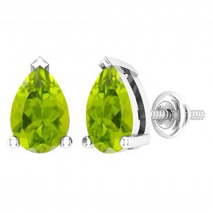 7x5mm Pear Peridot Stud Earrings for Her in 925 Sterling Silver
