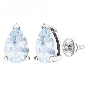 7x5mm Pear Aquamarine Stud Earrings for Her in 925 Sterling Silver