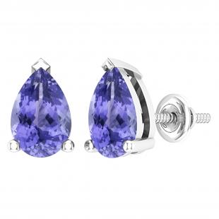 7x5mm Pear Tanzanite Stud Earrings for Her in 925 Sterling Silver