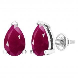 1.50 Carat (Ctw) Sterling Silver Pear Cut Ruby Ladies Solitaire Stud Earrings 1 1/2 CT