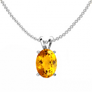 1.00 Carat (ctw) Sterling Silver Oval Cut Citrine Ladies Solitaire Pendant (Chain Included) 1 CT