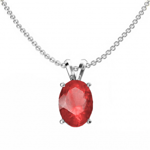 1.00 Carat (ctw) Sterling Silver Oval Cut Ruby Ladies Solitaire Pendant (Chain Included) 1 CT