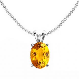 1.50 Carat (ctw) Sterling Silver Oval Cut Citrine Ladies Solitaire Pendant (Chain Included) 1 1/2 CT