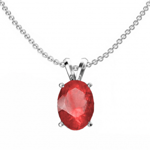 1.50 Carat (ctw) Sterling Silver Oval Cut Ruby Ladies Solitaire Pendant (Chain Included) 1 1/2 CT