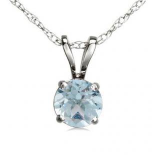 1.00 Carat (ctw) Sterling Silver Round Cut Aquamarine Ladies Solitaire Pendant (Chain Included) 1 CT