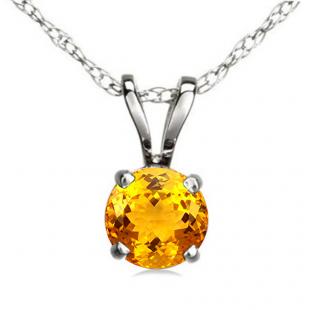 1.50 Carat (ctw) Sterling Silver Round Cut Citrine Ladies Solitaire Pendant (Chain Included) 1 1/2 CT