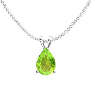 1.00 Carat (ctw) Sterling Silver Pear Cut Peridot Ladies Solitaire Pendant (Chain Included) 1 CT