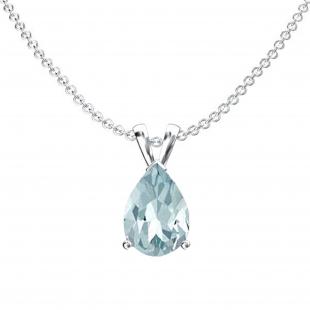 1.00 Carat (ctw) Sterling Silver Pear Cut Aquamarine Ladies Solitaire Pendant (Chain Included) 1 CT