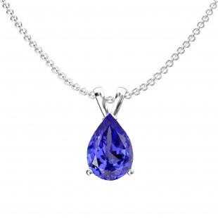 1.00 Carat (ctw) Sterling Silver Pear Cut Tanzanite Ladies Solitaire Pendant (Chain Included) 1 CT