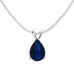 1.00 Carat (ctw) Sterling Silver Pear Cut Blue Sapphire Ladies Solitaire Pendant (Chain Included) 1 CT