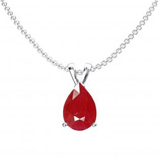 1.00 Carat (ctw) Sterling Silver Pear Cut Ruby Ladies Solitaire Pendant (Chain Included) 1 CT