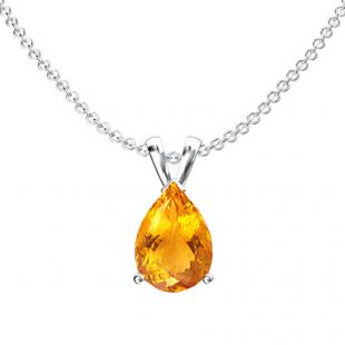 1.50 Carat (ctw) Sterling Silver Pear Cut Citrine Ladies Solitaire Pendant (Chain Included) 1 1/2 CT