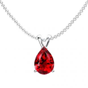 1.50 Carat (ctw) Sterling Silver Pear Cut Garnet Ladies Solitaire Pendant (Chain Included) 1 1/2 CT