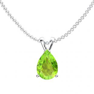 1.50 Carat (ctw) Sterling Silver Pear Cut Peridot Ladies Solitaire Pendant (Chain Included) 1 1/2 CT