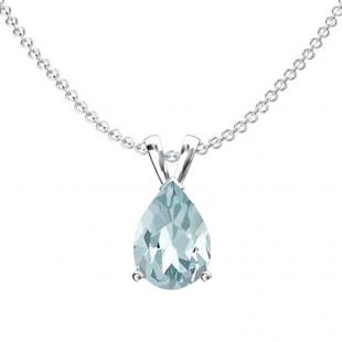 1.50 Carat (ctw) Sterling Silver Pear Cut Aquamarine Ladies Solitaire Pendant (Chain Included) 1 1/2 CT