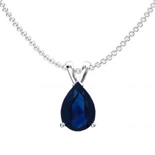 1.50 Carat (ctw) Sterling Silver Pear Cut Blue Sapphire Ladies Solitaire Pendant (Chain Included) 1 1/2 CT