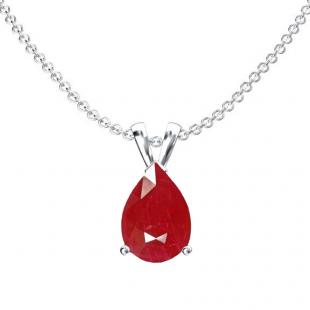 1.50 Carat (ctw) Sterling Silver Pear Cut Ruby Ladies Solitaire Pendant (Chain Included) 1 1/2 CT