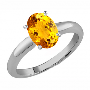 1.00 Carat (Ctw) Sterling Silver Oval Cut Citrine Ladies Solitaire Bridal Engagement Ring 1 CT