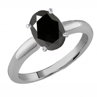 1.50 Carat (Ctw) Sterling Silver Oval Cut Black Sapphire Ladies Solitaire Bridal Engagement Ring 1 1/2 CT