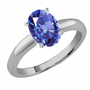 1.50 Carat (Ctw) Sterling Silver Oval Cut Tanzanite Ladies Solitaire Bridal Engagement Ring 1 1/2 CT