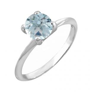 1.00 Carat (ctw) Sterling Silver Round Cut Aquamarine Ladies Solitaire Bridal Engagement Ring 1 CT