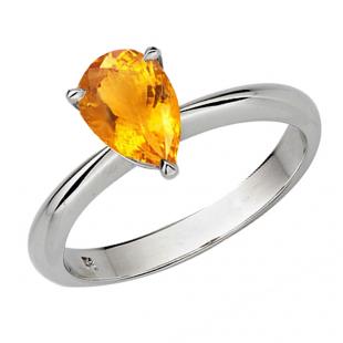 1.00 Carat (ctw) Sterling Silver Pear Cut Citrine Ladies Solitaire Bridal Engagement Ring 1 CT