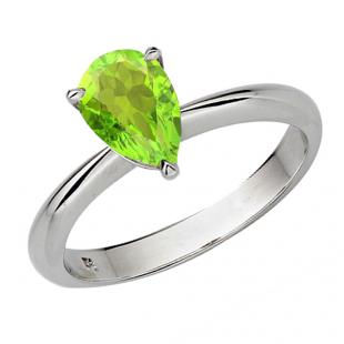 1.00 Carat (ctw) Sterling Silver Pear Cut Peridot Ladies Solitaire Bridal Engagement Ring 1 CT