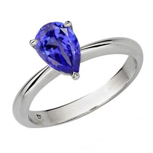 1.00 Carat (ctw) Sterling Silver Pear Cut Tanzanite Ladies Solitaire Bridal Engagement Ring 1 CT