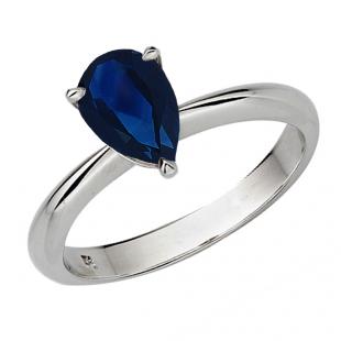 1.00 Carat (ctw) Sterling Silver Pear Cut Blue Sapphire Ladies Solitaire Bridal Engagement Ring 1 CT