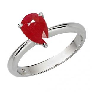 1.00 Carat (ctw) Sterling Silver Pear Cut Ruby Ladies Solitaire Bridal Engagement Ring 1 CT