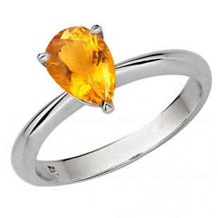 1.50 Carat (ctw) Sterling Silver Pear Cut Citrine Ladies Solitaire Bridal Engagement Ring 1 1/2 CT