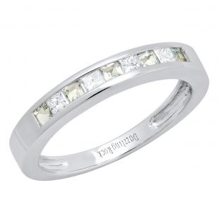 0.75 Carat (ctw) 10K White Gold Princess Cut Aquamarine & White diamond Ladies Anniversary Wedding Band Stackable Ring 3/4 CT