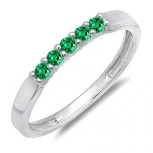 0.25 Carat (ctw) 10K White Gold Round Emerald 5 Stone Ladies Anniversary Wedding Band Ring 1/4 CT
