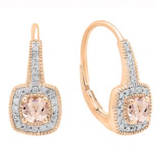 0.65 Carat (ctw) 14K Rose Gold Round Cut Morganite & White Diamond Ladies Halo Style Dangling Earrings