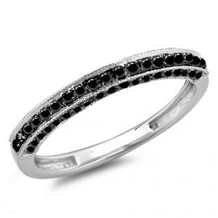 0.40 Carat (ctw) 10K White Gold Round Black Diamond Ladies Stackable Anniversary Wedding Band Enhancer Guard Ring
