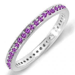 0.48 Carat (ctw) 14K White Gold Round Amethyst Ladies Wedding Anniversary Eternity Band Stackable Ring 1/2 CT
