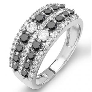 1.15 Carat (ctw) 18K White Gold Round Black And White Diamond Ladies Anniversary Wedding Band Ring