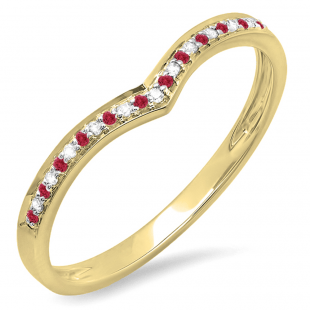 0.12 Carat (ctw) 14K Yellow Gold Round Ruby & Diamond Ladies Wedding Stackable Band