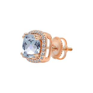 1.17 Carat (Ctw) 14K Rose Gold Cushion Cut Morganite & Round Cut White Diamond Ladies Halo Style Stud Earring (1PC ONLY)