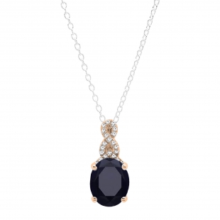 10X8mm Oval Black Sapphire & Round White Diamond Pendant Necklace for Women in 18K Rose Gold
