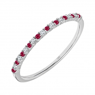 18K White Gold Round Ruby & White Diamond Ladies Anniversary Wedding Stackable Ring
