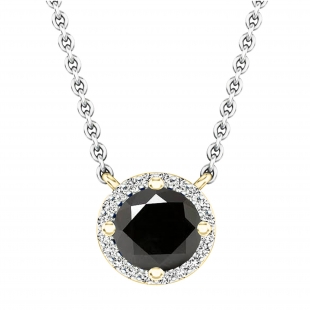1.35 Carat (ctw) Round 7 MM Black & White Diamond Ladies Pendant with 18 inch Silver Chain in 18K Yellow Gold