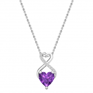 6mm Heart Amethyst & 0.04 ctw Round White Diamond Love Infinity Pendant with 18 inch Gold Chain in 10K White Gold