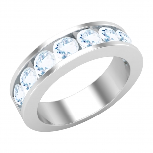 4mm Round Aquamarine Glistening Classic Channel Set Wedding Band for Women in 925 Sterling Silver