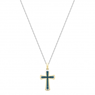 0.23 Carat (ctw) Round Blue Diamond Delicate Cross Pendant with 18 inch Silver Chain for Women in 925 Sterling Silver