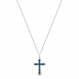 0.23 Carat (ctw) Round Blue Diamond Delicate Cross Pendant with 18 inch Gold Chain for Women in 10K White Gold