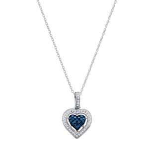 0.22 Carat (Cttw) Round Blue & White Diamond Halo Heart Miligrain Pendant Necklace with 18 inch Gold Chain for Women in 10K White Gold